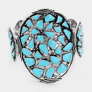 Western Tribal Blue Enamel Cluster Stretch Bracelet